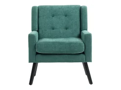 Poltrona retro em linho verde com pés em madeira