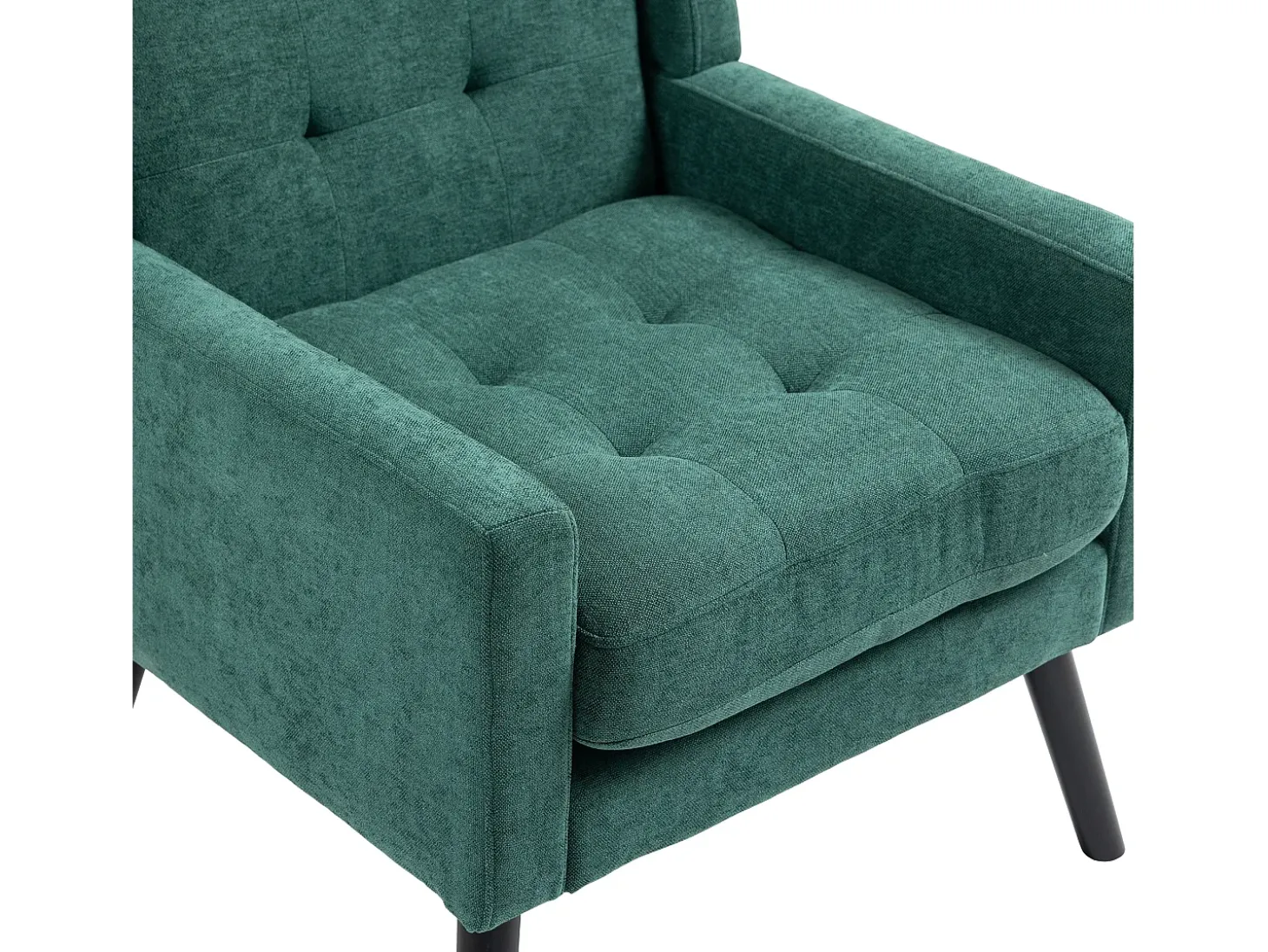 Poltrona retro em linho verde com pés em madeira