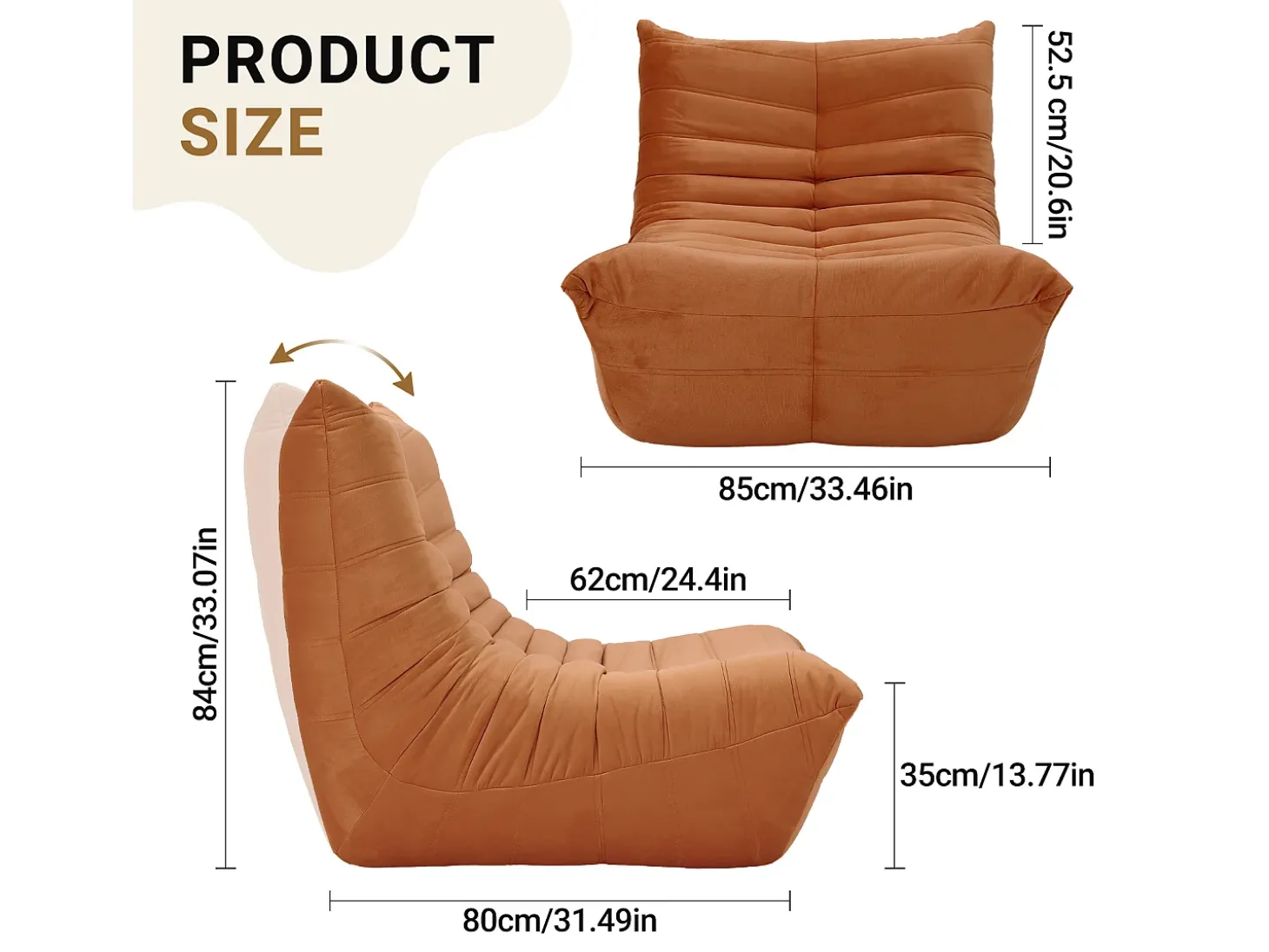 Poltrona Strazy na Caterpillar Brown - Base Deep 62cm - 80x85x84cm