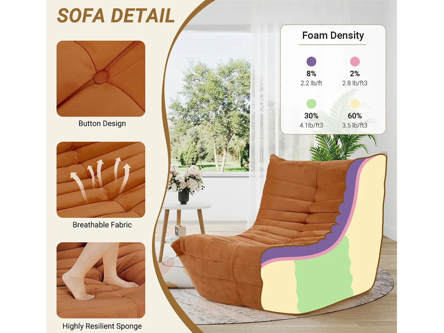 Poltrona Strazy na Caterpillar Brown - Base Deep 62cm - 80x85x84cm