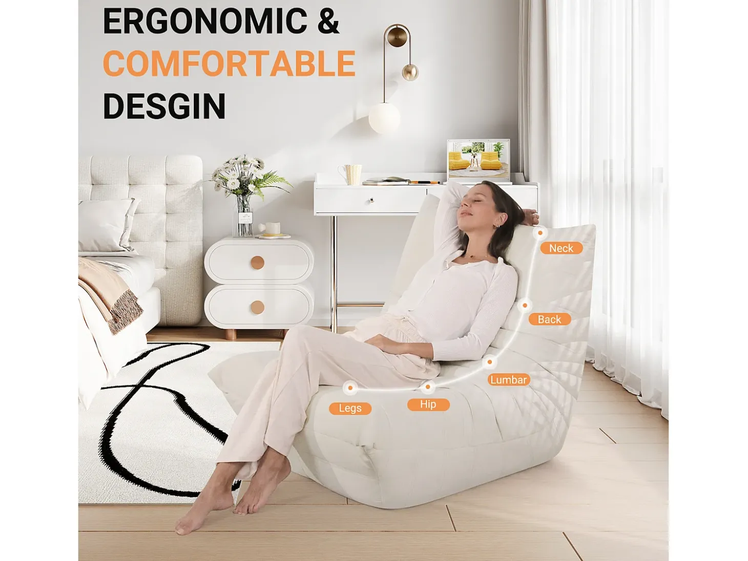 Poltrona Strazy na Caterpillar Beige - assento profundo 62cm - 80x85x84cm