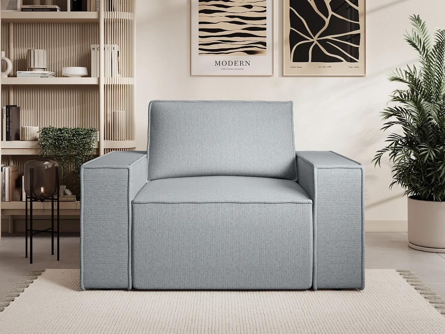 Poltrona tecido texturizado cinza estilo design AMELIA