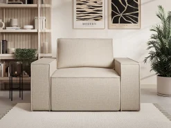 Poltrona tecido texturizado bege estilo design AMELIA