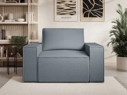 Poltrona tecido texturizado azul estilo design AMELIA