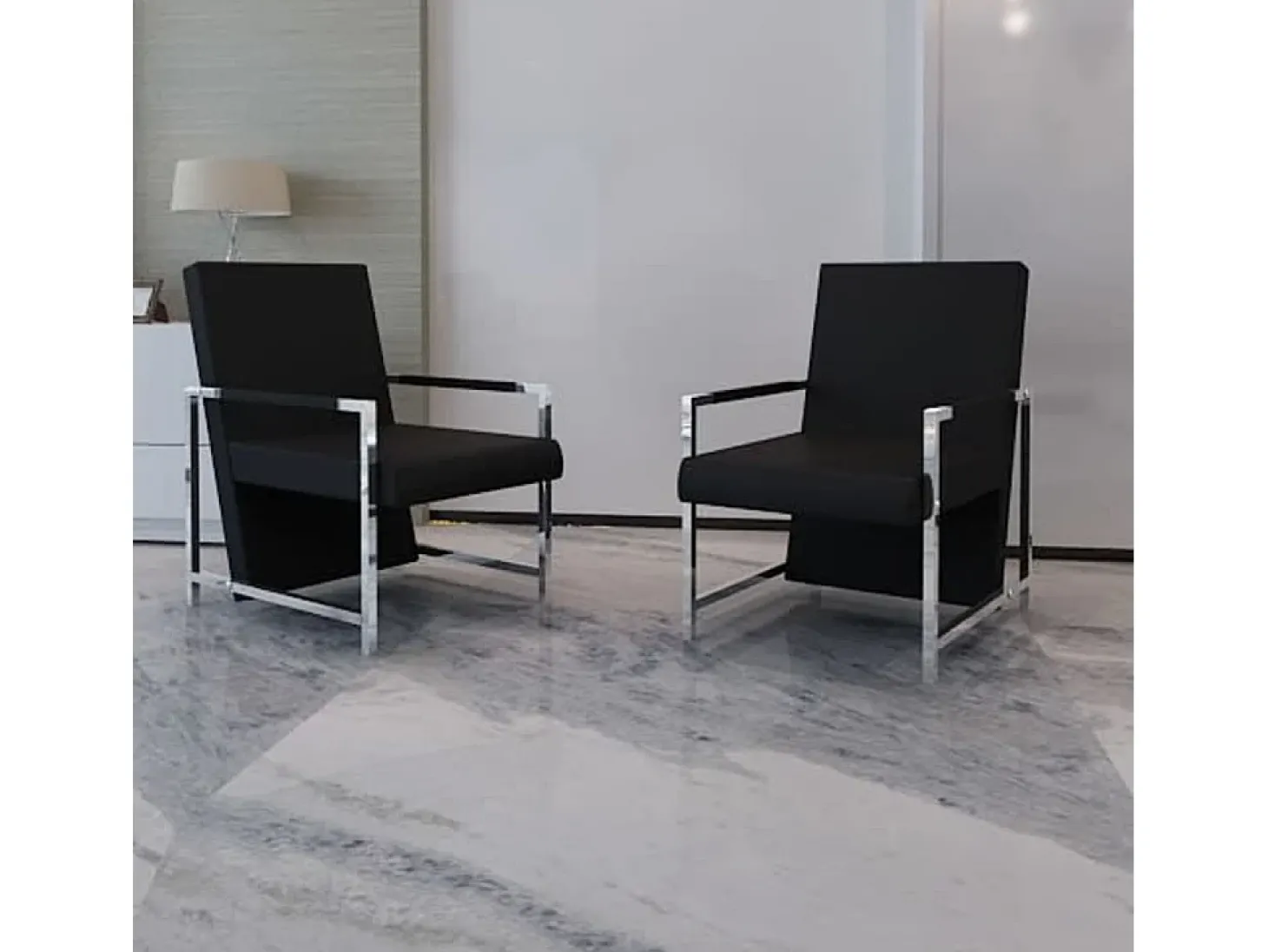 Poltronas com estrutura cromada 2 pcs couro artificial preto SHL932263