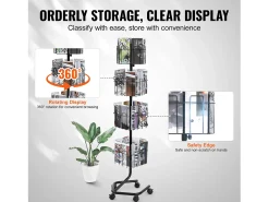 Porta-Folhetos SucceBuy, 32 Bolsas, Suporte de Documentação Rotativo com 5 Rodas, Expositor de Cartões Comemorativos Giratório em 360°