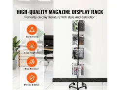 Porta-Folhetos SucceBuy, 32 Bolsas, Suporte de Documentação Rotativo com 5 Rodas, Expositor de Cartões Comemorativos Giratório em 360°