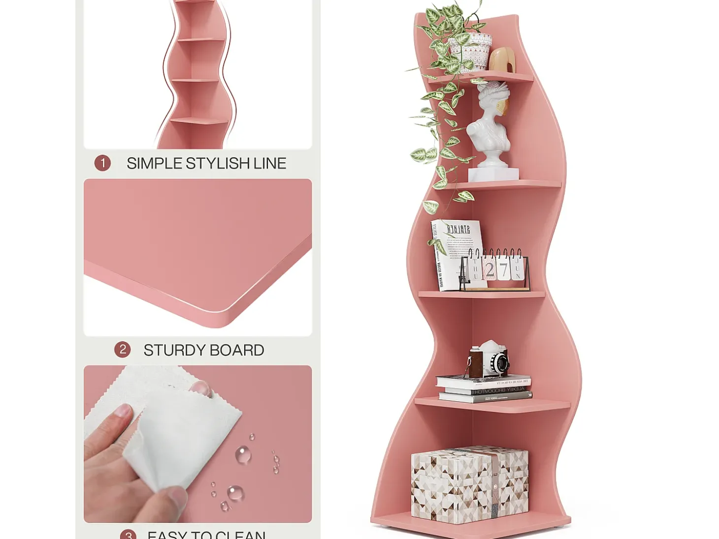 Prateleira de Cantinho Ondulada, Estante Moderna de 5 Andares com Forma Curva, Suporte para Plantas Exibidor Único
