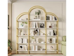 Prateleira de metal - 170 x 25 x 190 cm - 5 camadas de espaço de armazenamento - MDF + Metal - Dourado + Branco