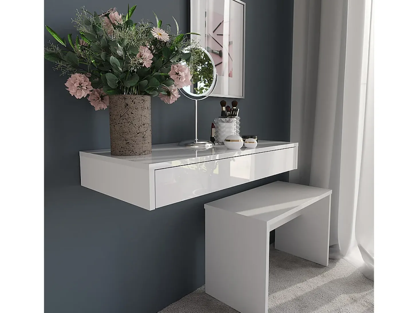 Prateleira de parede branco/branco brilhante 81.4x40.1x12 sherry