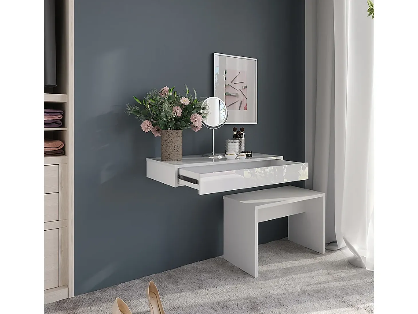 Prateleira de parede branco/branco brilhante 81.4x40.1x12 sherry