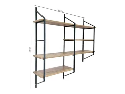 Prateleira de Parede Design em Metal Madeira e Preto - 4 Prateleiras YOMI
