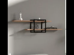 Prateleira de Parede Design Pinho Preto - 2 Armazenamentos - Moderna e Prática