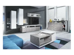 Prateleira de parede design 150cm nas cores branco e cinza efeito concreto. Coleção BERGAMO.
