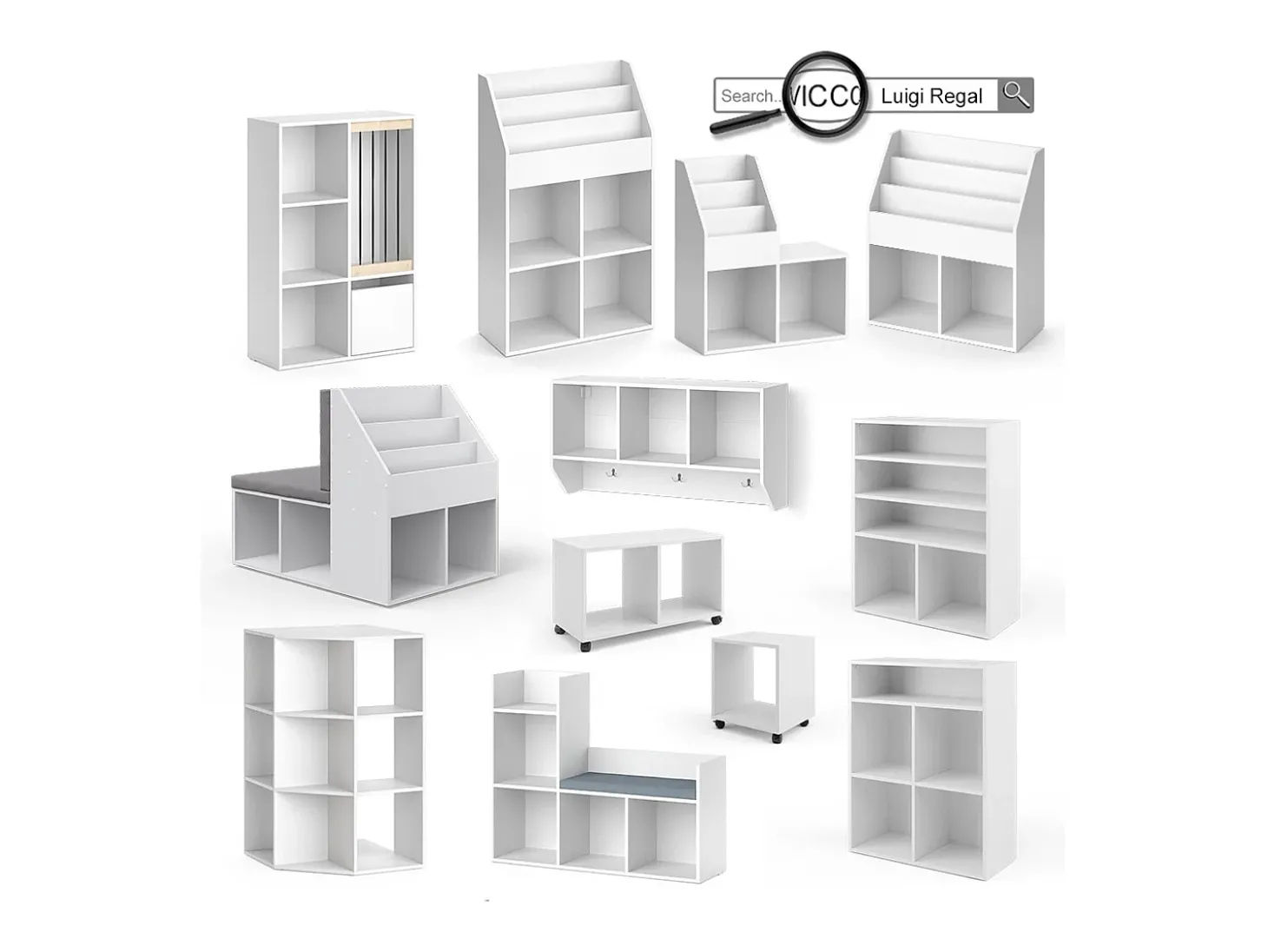 Prateleira de parede para o quarto das crianças branco 107.2x31x56 luigi