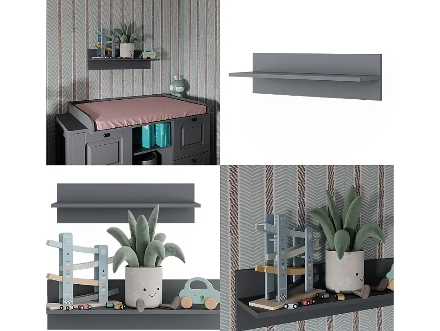 Prateleira de parede para o quarto das crianças cinza 70x20x20 ajaton