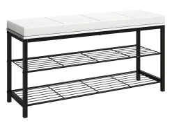 Prateleira de sapatos VCM | Dimensões aprox. A. 48 x L. 90 x P. 30 cm | Assento em design de estilo industrial | Banco de sapatos - Taliro (Branco)