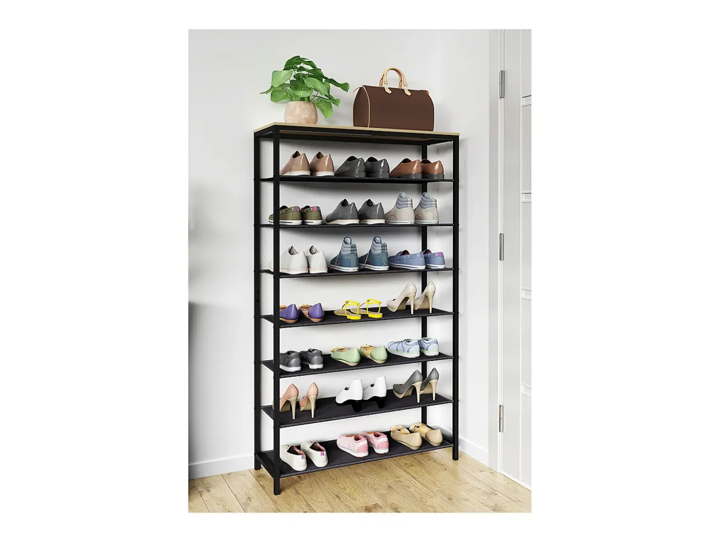 Prateleira de sapatos VCM | Dimensões aprox. A. 152 x L. 90 x P. 30 cm | Sapatos em estilo industrial | Prateleira com 7 compartimentos - Taliro (carvalho mel)