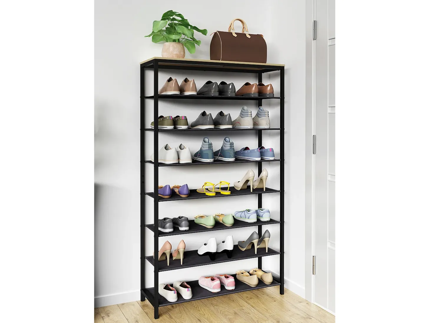 Prateleira de sapatos VCM | Dimensões aprox. A. 152 x L. 90 x P. 30 cm | Sapatos em estilo industrial | Prateleira com 7 compartimentos - Taliro (carvalho mel)