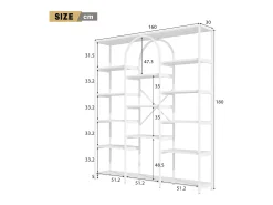 Prateleira em aço e MDF de 160 x 30 x 180 cm - Design retangular e arqueado - Branca