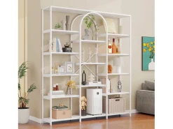 Prateleira em aço e MDF de 160 x 30 x 180 cm - Design retangular e arqueado - Branca