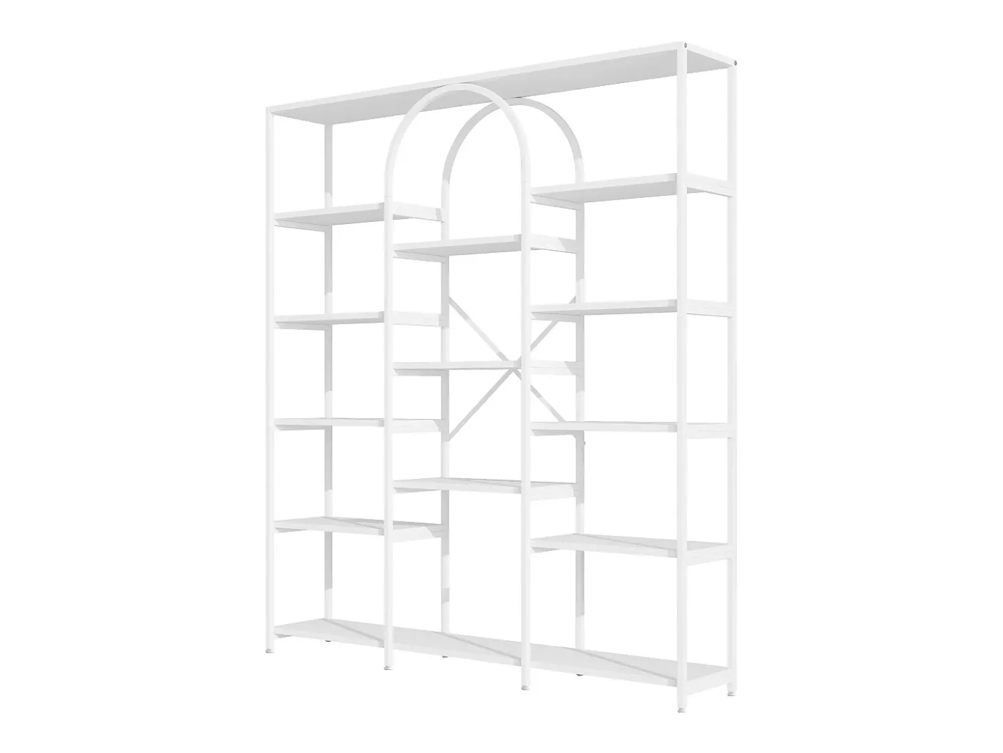 Prateleira em aço e MDF de 160 x 30 x 180 cm - Design retangular e arqueado - Branca
