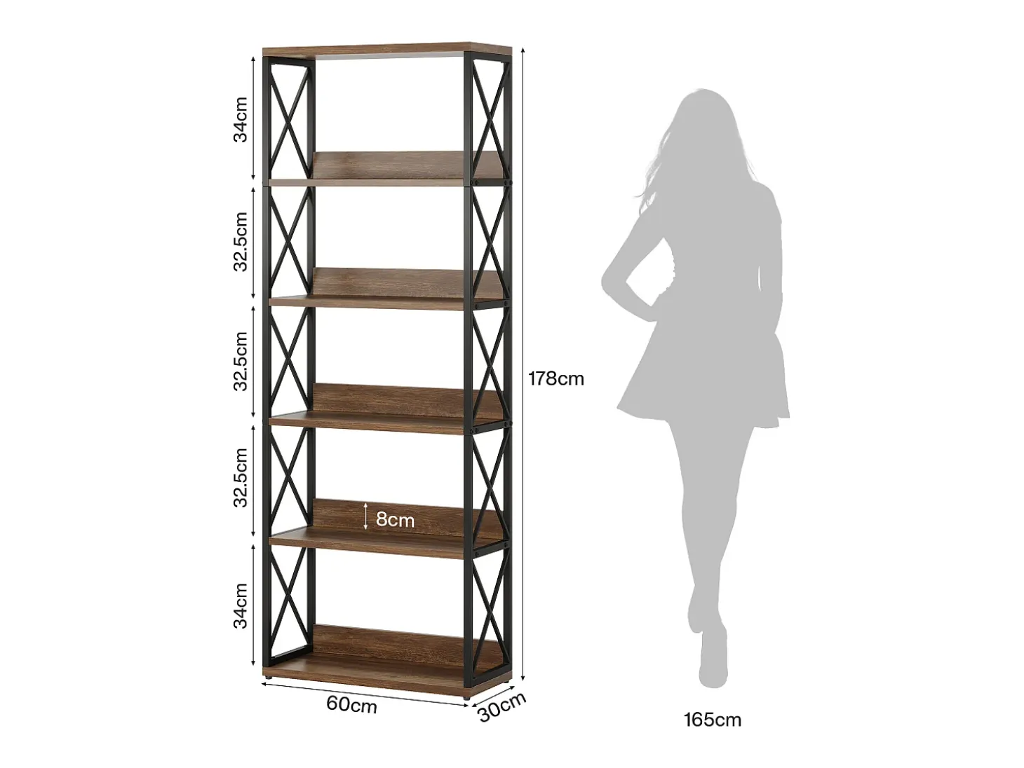 Prateleira Industrial de 5 Andares, Estante de Livros Etagere com 177,5 cm de Altura e Prateleiras Abertas