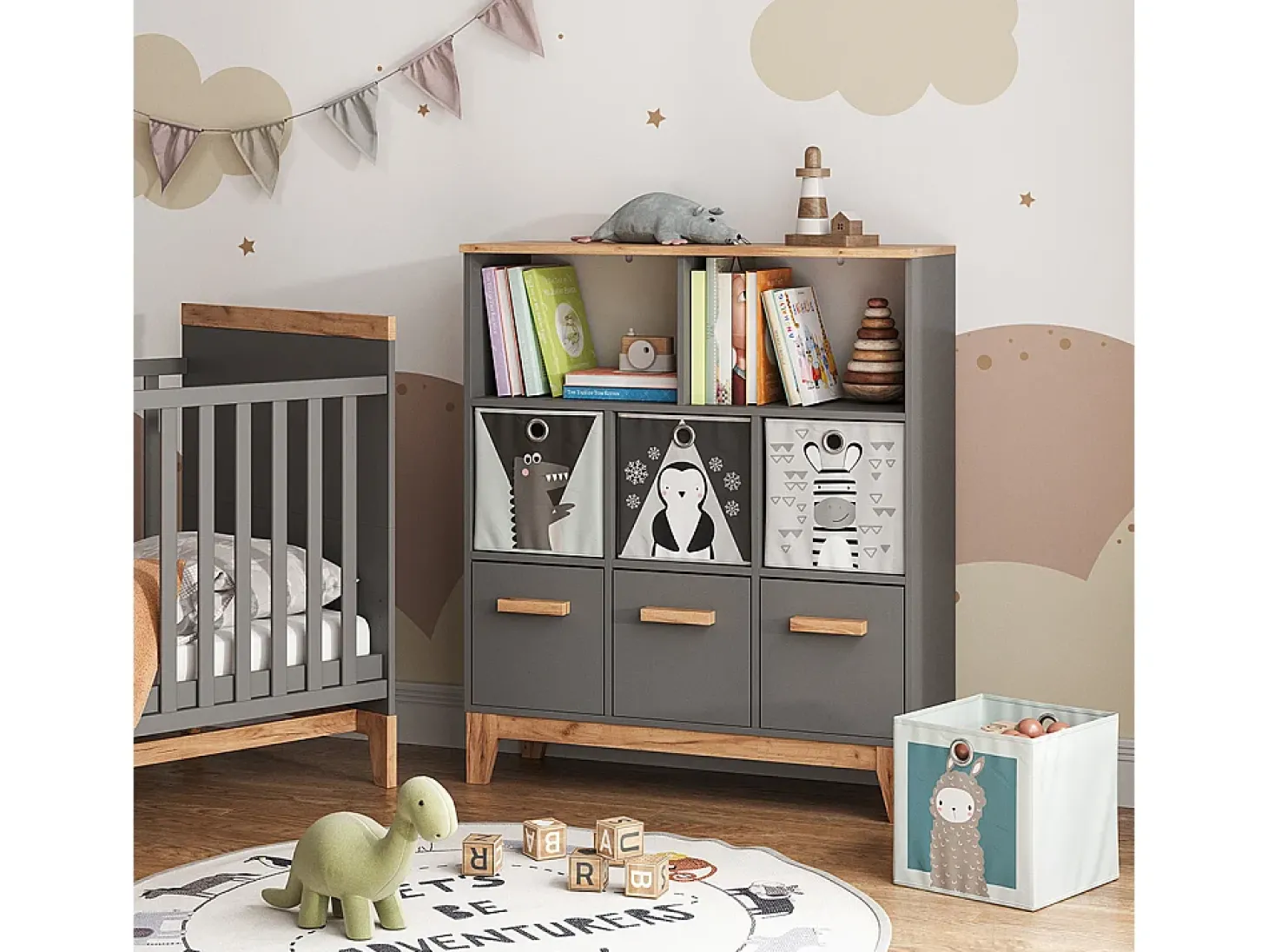 Prateleira infantil cinza/artesanal 98.4x32.6x113.4 malia