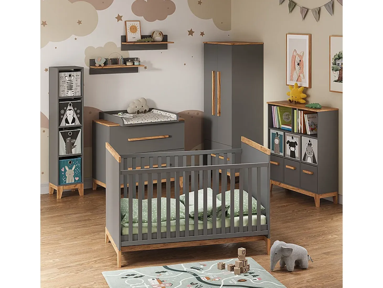 Prateleira infantil cinza/artesanal 98.4x32.6x113.4 malia