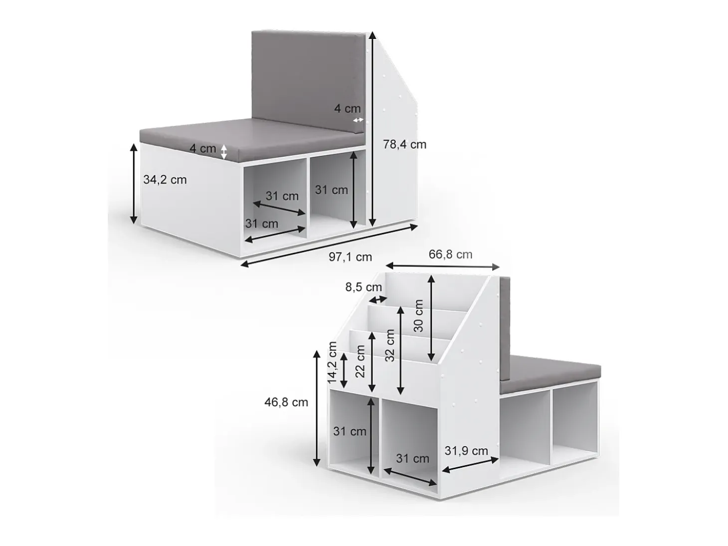 Prateleira para crianças branco 97.1x66.8x78.4 onix