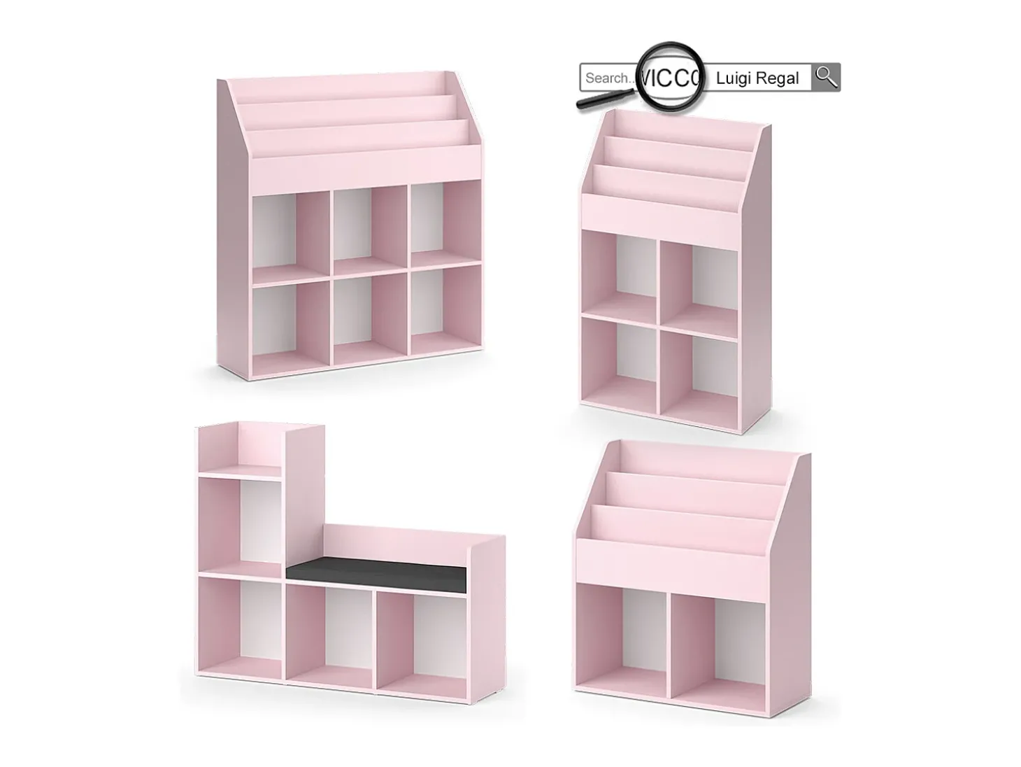 Prateleira para crianças rosa 107.2x31.2x114.2 luigi