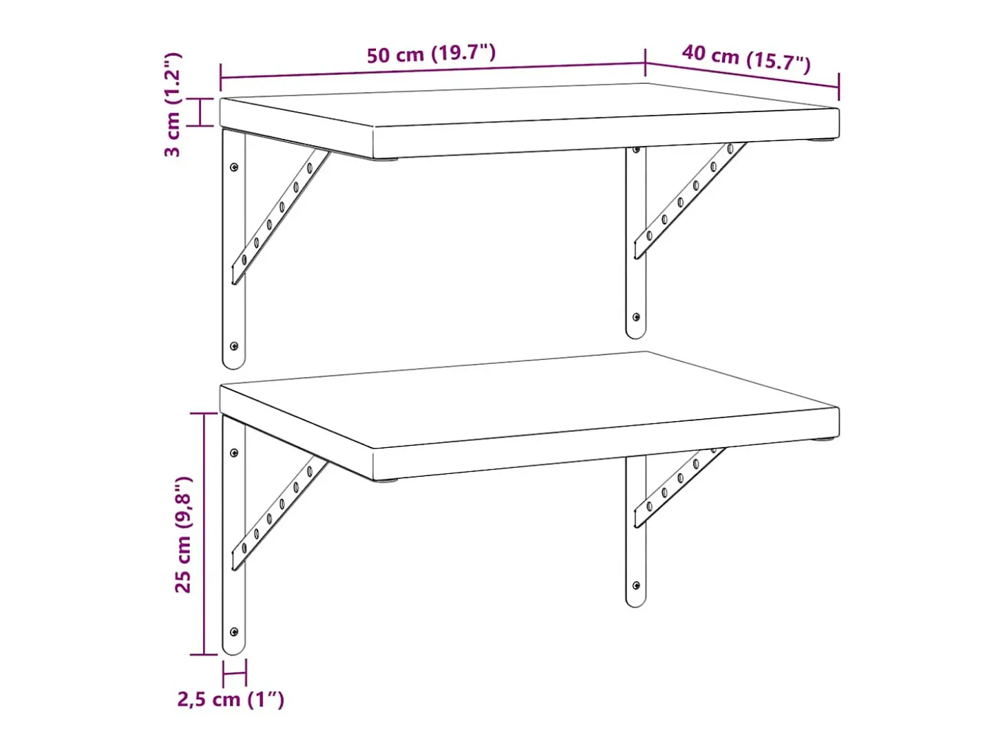 Prateleiras de parede 2 pcs 50x40 cm aço inoxidável prateado