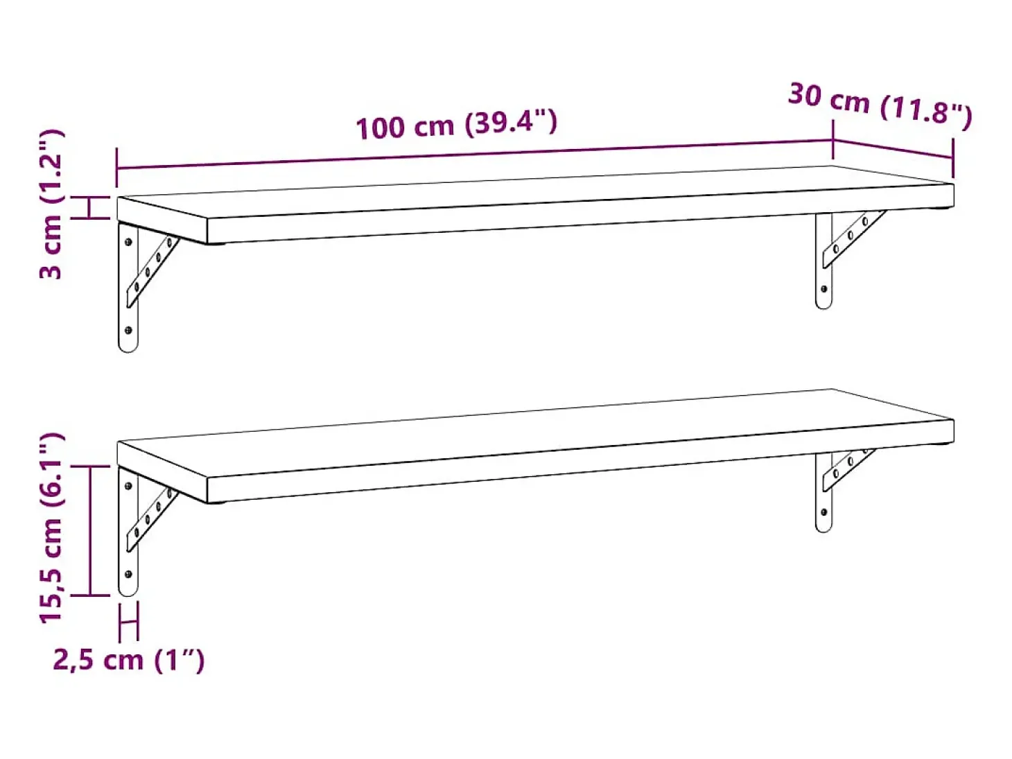 Prateleiras de parede 2 pcs 100x30 cm aço inoxidável prateado