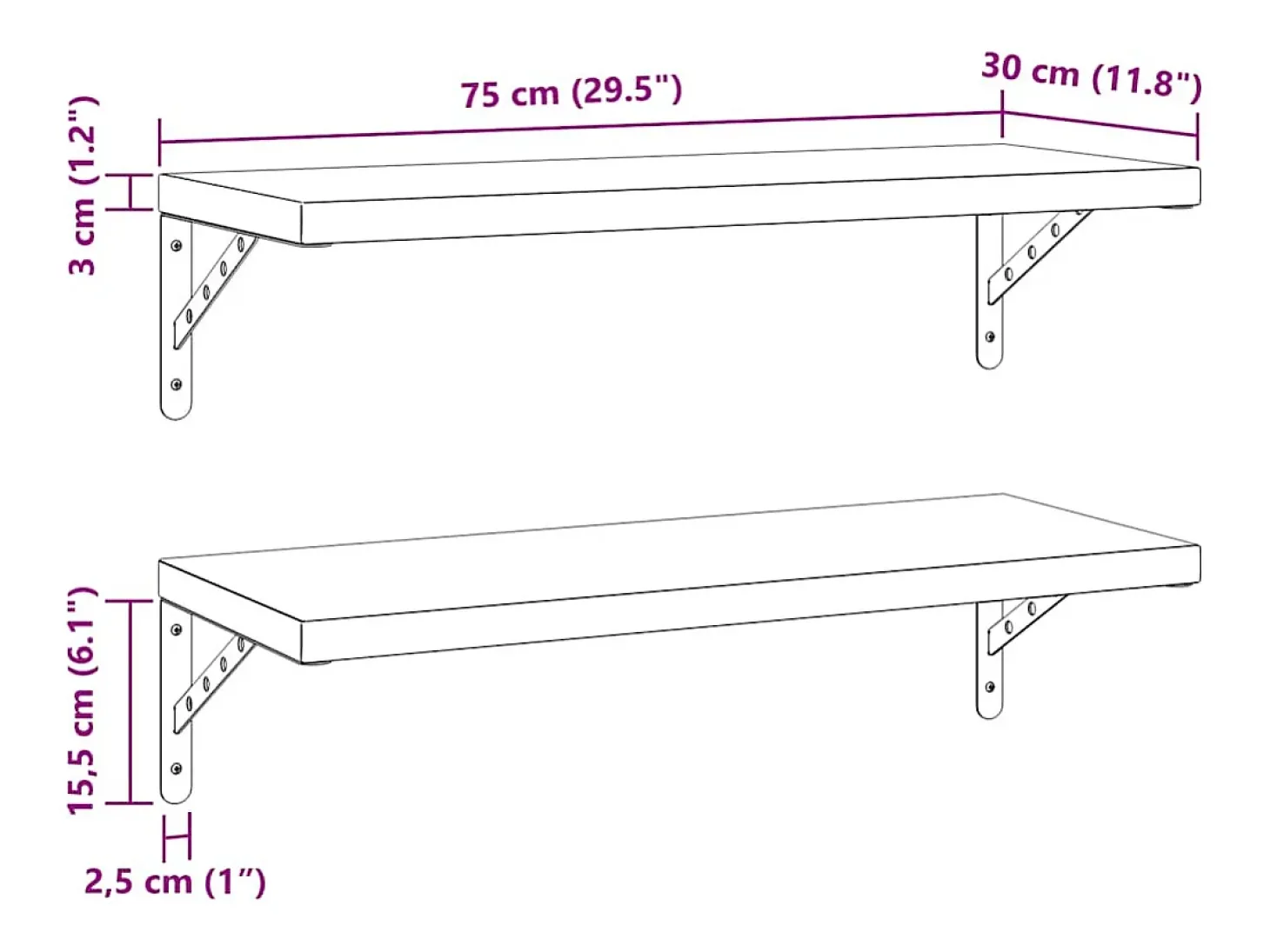 Prateleiras de parede 2 pcs 75x30 cm aço inoxidável prateado