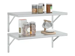 Prateleiras de parede 2 pcs 75x40 cm aço inoxidável prateado