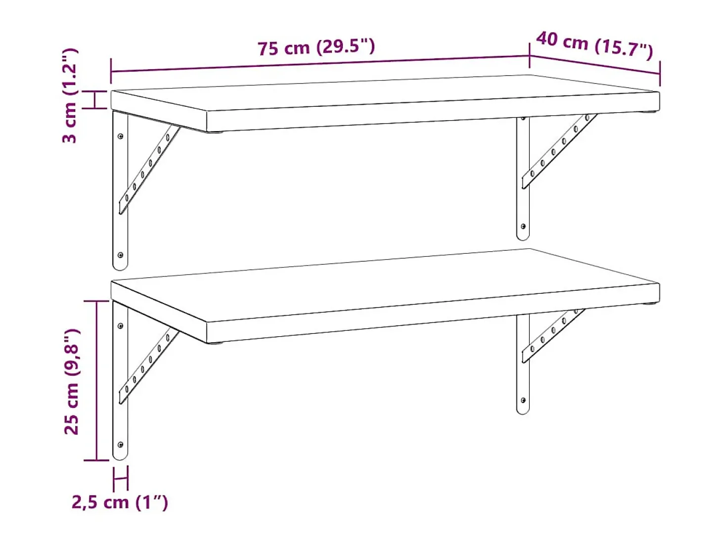 Prateleiras de parede 2 pcs 75x40 cm aço inoxidável prateado