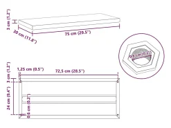 Prateleiras de parede 2 pcs 75x30x3 cm aço inoxidável prateado