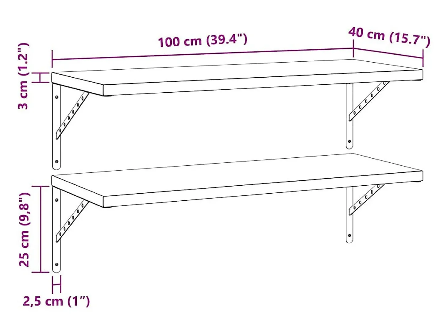 Prateleiras de parede 2 pcs 100x40 cm aço inoxidável prateado