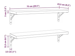 Prateleiras de parede 2 pcs 75x23,5 cm aço inoxidável prateado