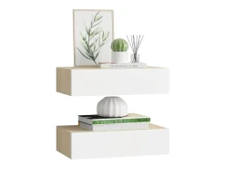Prateleiras parede + gavetas 2pcs MDF 40x23,5x10cm carv./branco
