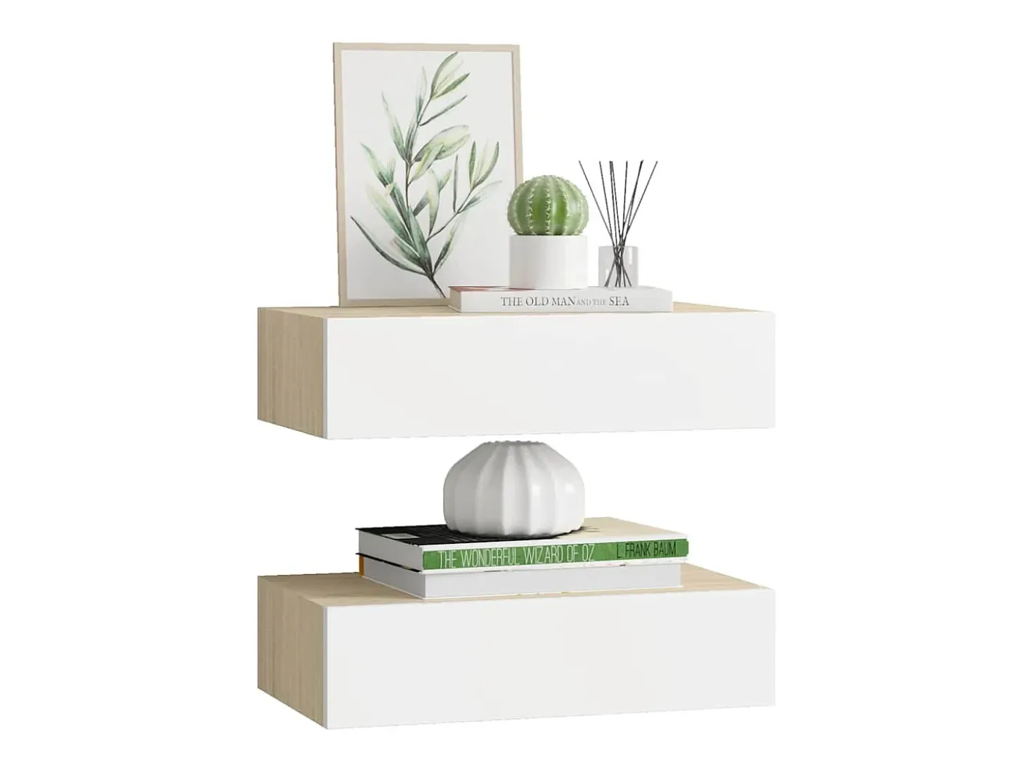Prateleiras parede + gavetas 2pcs MDF 40x23,5x10cm carv./branco