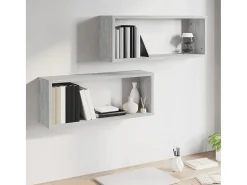 Prateleiras parede 2 pcs madeira processada 60x15x23 cm cinza