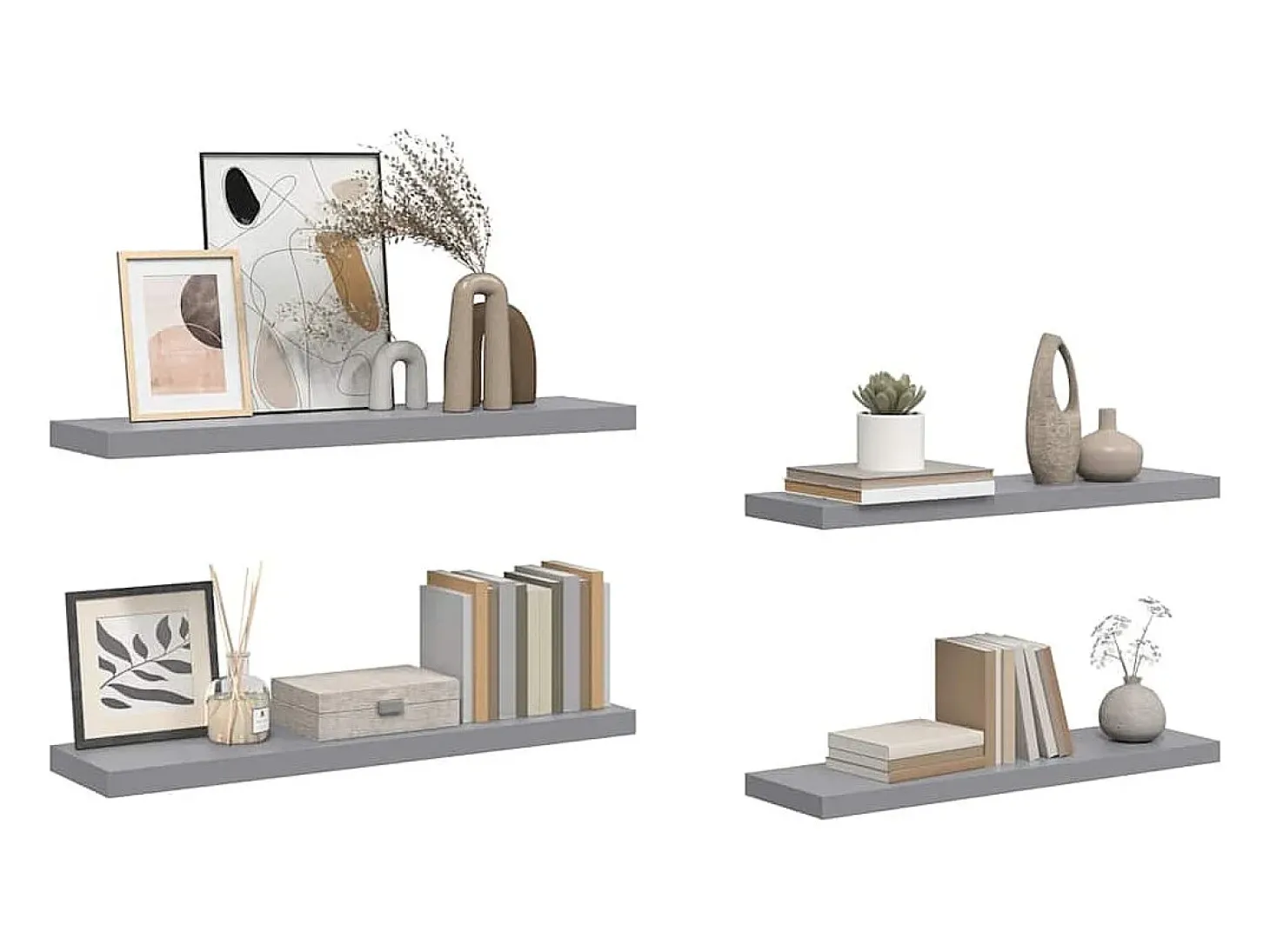 Prateleiras parede suspensas 4 pcs 90x23,5x3,8cm MDF cinzento