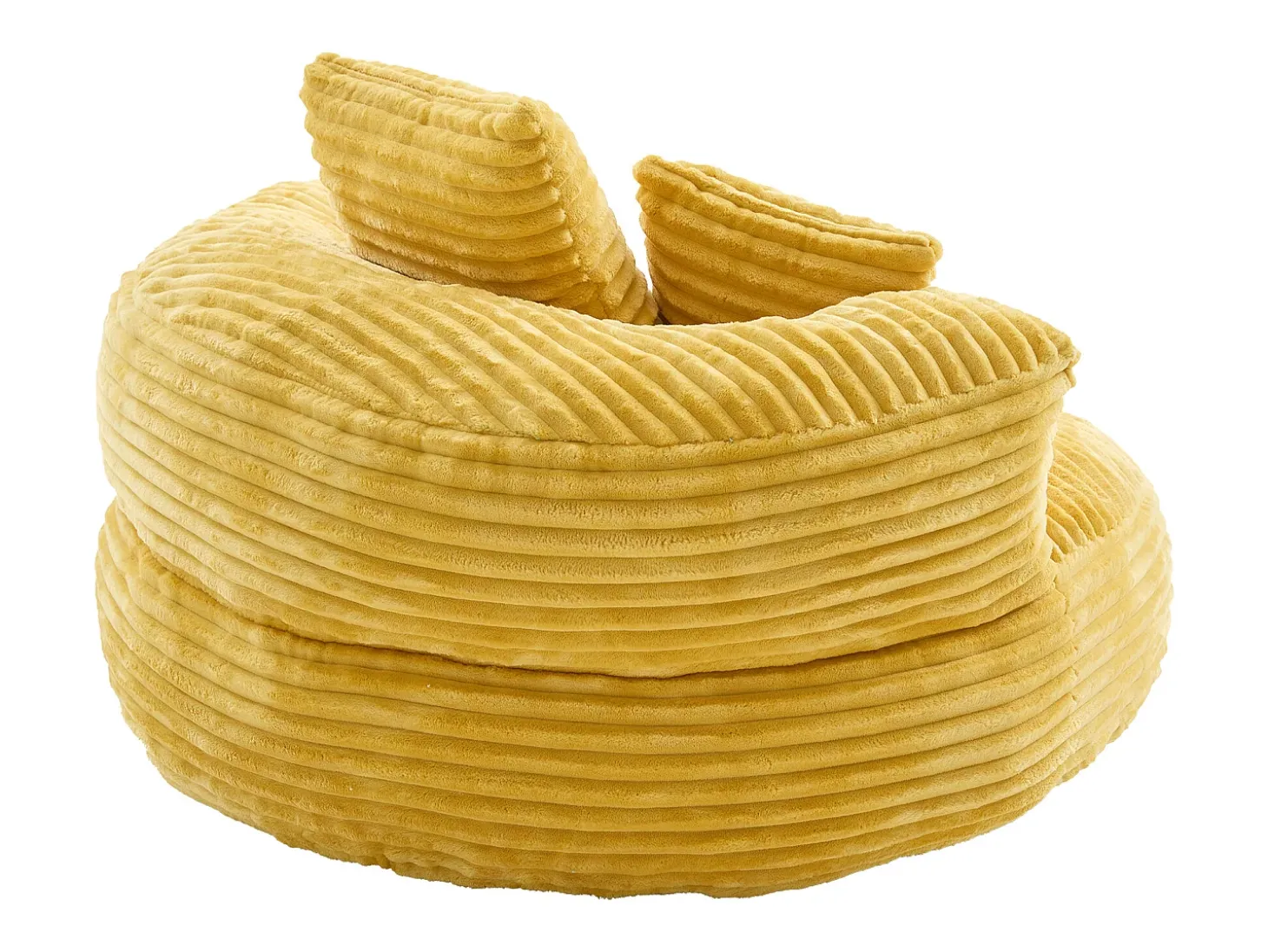 Puf em bombazine - Com 3 almofadas - Amarelo mostarda