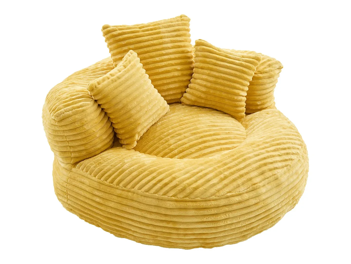 Puf em bombazine - Com 3 almofadas - Amarelo mostarda