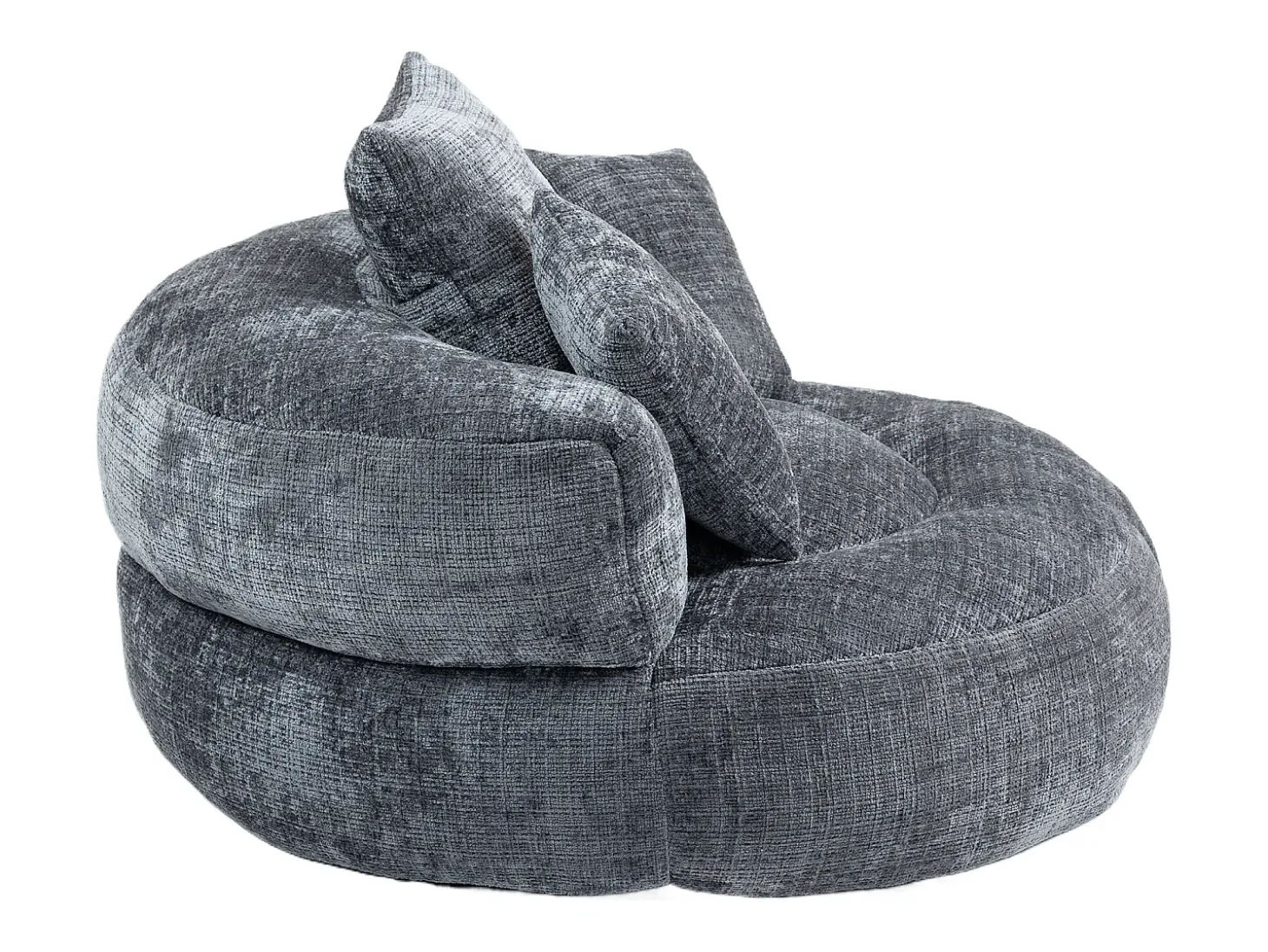 Puff com 3 almofadas - Para adultos e crianças - Chenille cinzento, não necessita de montagem