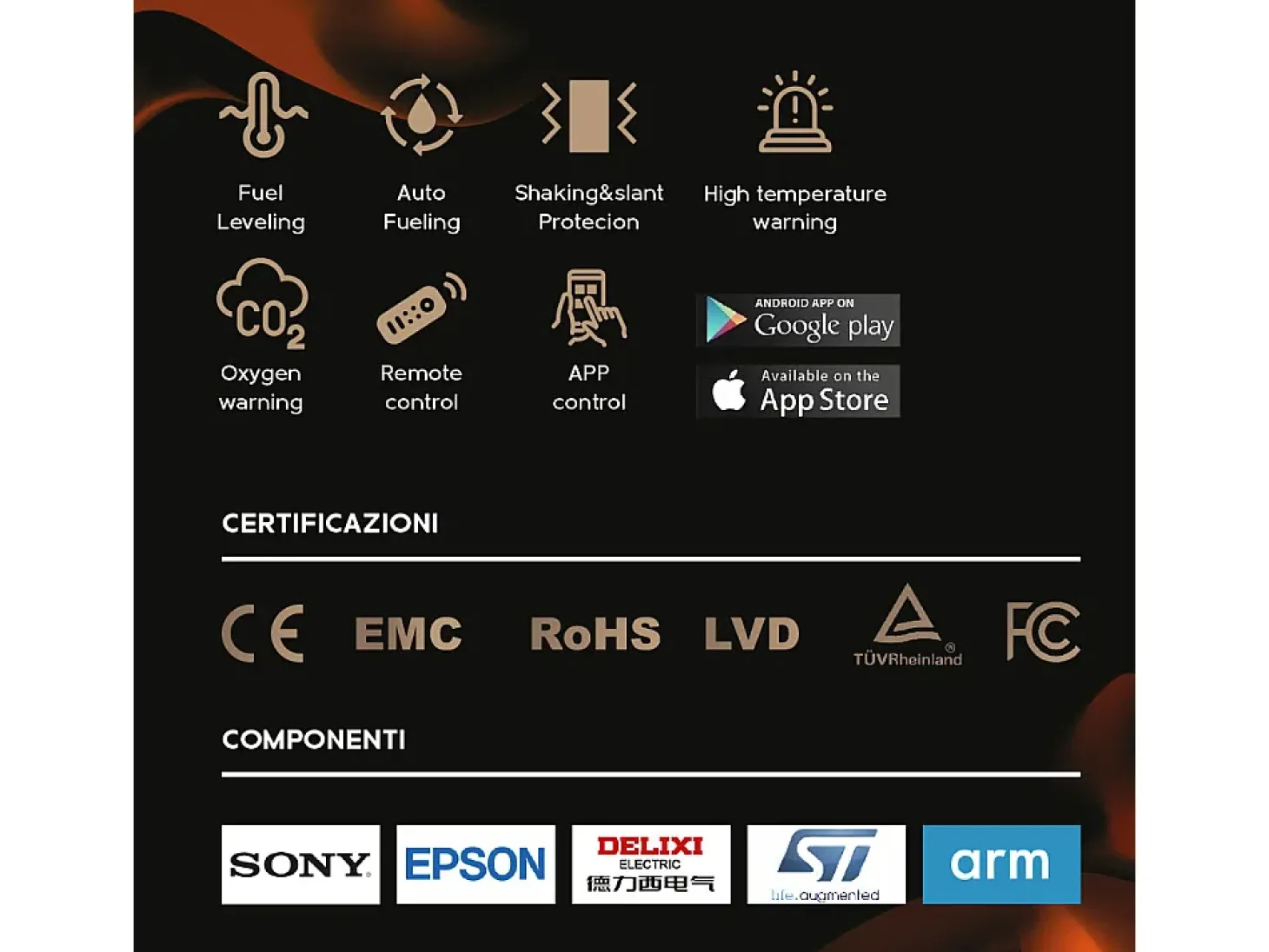 Queimador automático de bioetanol integrado com APP inteligente 100 PRO-LINE