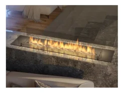 Queimador de bioetanol 150cm em aço inoxidável preto, embutido ou independente, 5 litros com copos incluídos