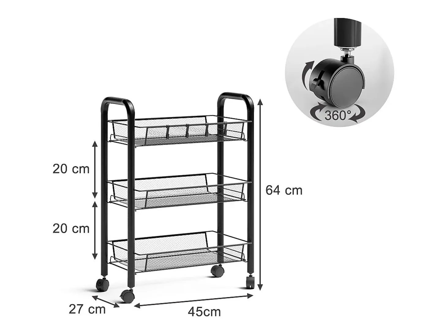Recipiente com rodas preto 45x27x64 tarro