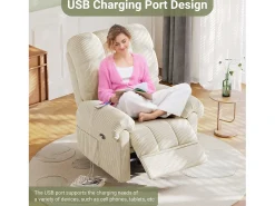 Relax poltrona poltrona poltrona elétrica, cadeira de lazer ajustável com USB, encosto ajustável, anti -estático com apoio para os pés - 96x97x104cm bege bege bege